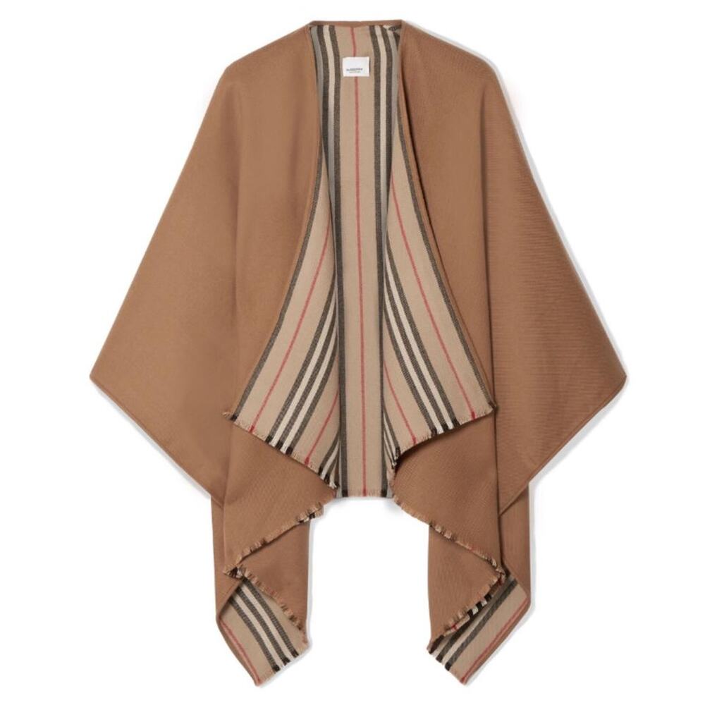 BURBERRY Nova Check Striped reversible wrap poncho cape